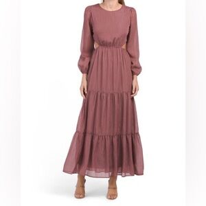 LUSH tiered , cut-out maxi dress in mauve